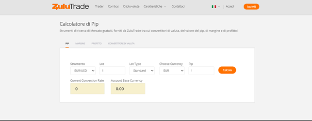 Recensione di Zulutrade Calcolatore di pip Recensione di Zulutrade Calcolatore di pip